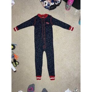 Lazy One Moose Caboose Faux Flap Pajamas 3T Blue Red Plaid Union Suit One Piece